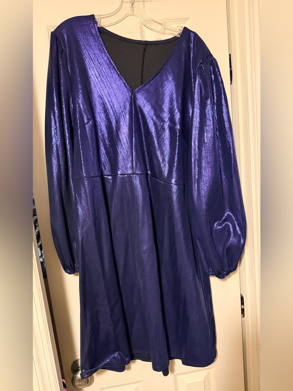 Women’s Plus SHEIN Blue Metallic Long Sleeve Balloon Sleeve Dress 3X